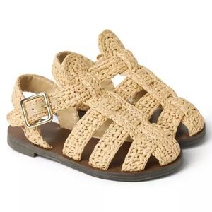 Janie and Jack Natural Woven Gladiator Sandals with Gold Buckle